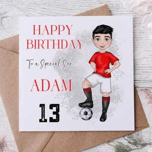 Tarjeta de cumpleaños de fútbol para niño o niña adolescente, tarjeta de cumpleaños de fútbol personalizada con cualquier nombre para hijo, nieto, sobrino, hermano, amigo