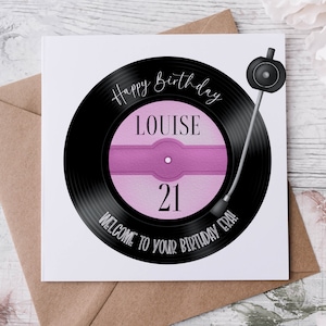Tarjeta de cumpleaños para amantes de la música, Cumpleaños significativo, Tarjeta retro 21, 30, 40, 50, 70, 80, Tocadiscos, Tarjeta retro, Tarjeta de época de cumpleaños