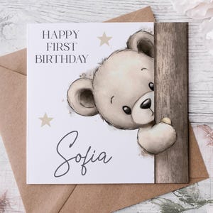 Tarjeta de felicitación para niña, primer cumpleaños de bebé varón, primer cumpleaños de bebé neutro, tarjeta de cumpleaños unisex para bebé nuevo, sobrina bebé, sobrino bebé,
