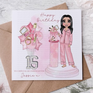 Tarjeta de cumpleaños personalizada Cuidado de la piel Maquillaje Cosméticos Adolescente Preadolescente Cambio de imagen Hija Nieta Ahijada Sobrina Niña Tarjeta de niña bonita