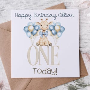 Tarjeta de jirafa bebé, primer cumpleaños, segundo cumpleaños de niño, tercer cumpleaños de niño, tarjeta de animal de safari, tarjeta de cumpleaños única para niño, cumpleaños de niño pequeño