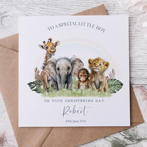 Tarjeta de bautizo, Tarjeta de felicitación personalizada de bautismo, Tarjeta de ahijado, Tarjeta de ceremonia de nombramiento, safari, padrino, bautizo de niña/niño
