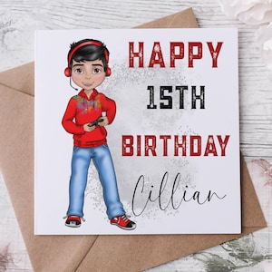 Tarjeta de cumpleaños de jugador para niño o niña adolescente, tarjeta de cumpleaños de jugador personalizada con cualquier nombre para hijo, nieto, sobrino, hermano, amigo