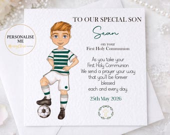 Tarjeta de Primera Comunión Personalizada para Niño / Tarjeta de Comunión de Fútbol / Tarjeta de Comunión Irlandesa / Regalo de Comunión para Ahijado