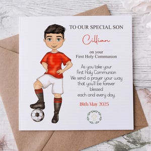 Tarjeta de comunión personalizada para hijo, nieto, sobrino, ahijado, regalo de comunión único, recuerdo de comunión, primera comunión, regalo de padrino