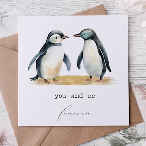 Tarjeta de aniversario / Tarjeta para esposo / esposa / novio / novia / pareja / Linda tarjeta de aniversario / amor de pingüino / tarjeta de amor única / pareja para toda la vida
