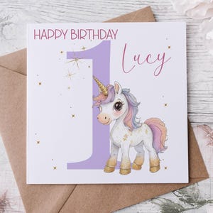 Tarjeta de unicornio bebé, primer cumpleaños, segundo cumpleaños de niño, tercer cumpleaños de niña, tarjeta de animal unicornio, tarjeta de cumpleaños única para niño, cumpleaños de niño pequeño