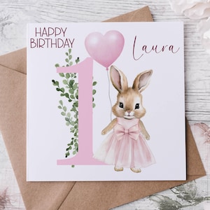 Tarjeta de felicitación para niña, primer cumpleaños de niña, primer cumpleaños, cumpleaños de niña pequeña, tarjeta para nieta, sobrina, de 1 a 10 años
