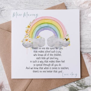 Niedliche Lehrer Karte, Regenbogen, hell leuchten, Montessori, Ende des Schuljahres Karte, Bester Lehrer der Welt, danke Lehrer, SNA, besonderer Lehrer