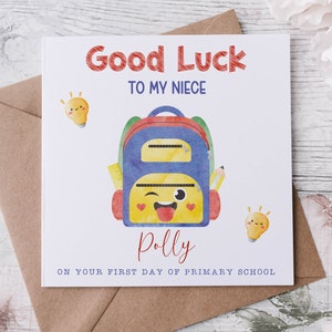 Tarjeta primer día de cole, primer día de guardería, 1er día de primaria, primer día de preescolar, vuelta al cole, buena suerte en el cole