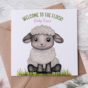 Tarjeta de felicitación para bebé recién nacido, tarjeta de bienvenida al mundo, ovejita, tarjeta de ovejita, tarjeta de niña, felicitaciones por el nuevo bebé, tarjeta divertida para bebé