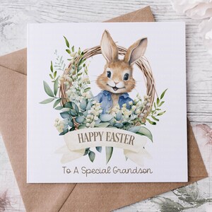 Tarjeta de Pascua, primera Pascua, nieto de Pascua, sobrino de conejo de Pascua, tarjeta de Pascua personalizada, tarjeta de ahijado, tarjeta de conejo, pequeño conejito de Pascua,