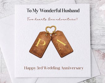 Leather Anniversary Card, 3rd wedding anniversary card for husband or wife, Romantic Anniversary Card for Couple