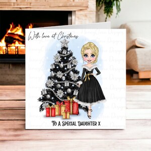 Hija, nieta, mamá, hermana, abuela, niñera, sobrina, ahijada, tarjeta de Navidad amiga, tarjeta de Navidad personalizada para ella, tarjeta de muñeca