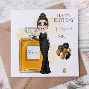 Tarjeta de cumpleaños número 18/21/perfume Tarjeta de cumpleaños personalizada Cuidado de la piel Maquillaje Cosméticos Adolescente Hija Ahijada Tarjeta de niña bonita