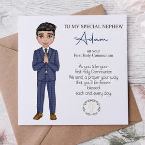 Tarjeta de comunión personalizada para hijo, nieto, sobrino, ahijado, regalo de comunión único, recuerdo de comunión, primera comunión, regalo de padrino