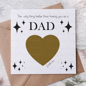 Papá a abuelo, revelación de embarazo, nueva tarjeta de abuelo, nueva tarjeta de tío, tarjeta de padrino, tarjeta de promoción, embarazo sorpresa, tarjeta de rascar,