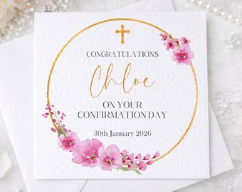 Personalised Confirmation Card – On Your Confirmation Day – Custom Name & Date – Religious Christian Card – Confirmation Keepsake
