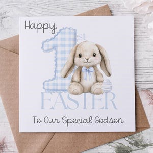 Tarjeta de Pascua, primera Pascua, nieto de Pascua, sobrino de conejo de Pascua, tarjeta de Pascua personalizada, tarjeta de ahijado, tarjeta de conejo, pequeño conejito de Pascua,