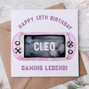 Tarjeta de cumpleaños de jugador para niño o niña adolescente, tarjeta de cumpleaños de jugador personalizada con cualquier nombre para hijo, nieto, sobrino, hermano, amigo