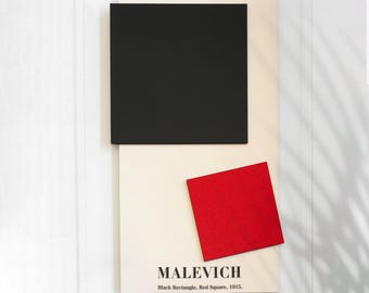 Malevich, Decoración flotante moderna para el hogar, Rectángulo negro y cuadrado rojo
