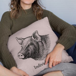Vegan Cushion Gift for Vegetarians Neutral Decorative Throw Pillows Pigs are Individuals Art