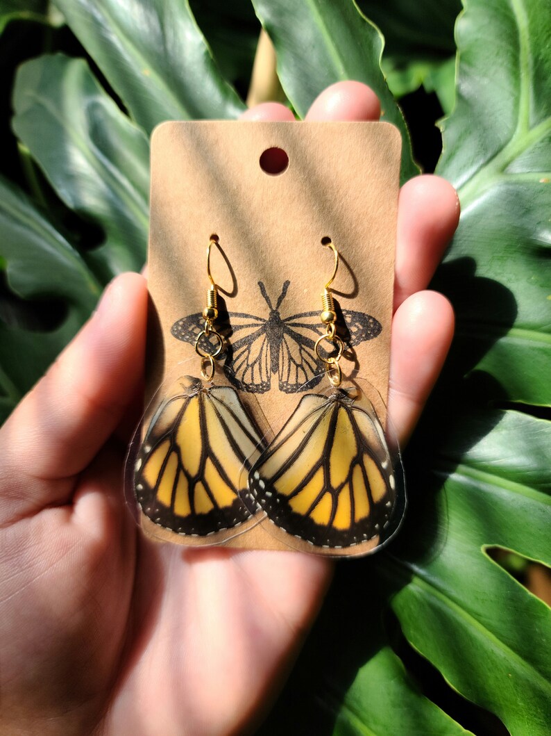 Real Laminated Butterfly Wing Earrings// Monarch Butterfly Etsy