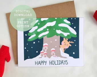 Deer Christmas Card - Greeting Card - Christmas Card Set- Christmas Card Pack - Holiday Card - Digital Download - Printed Greeting Card