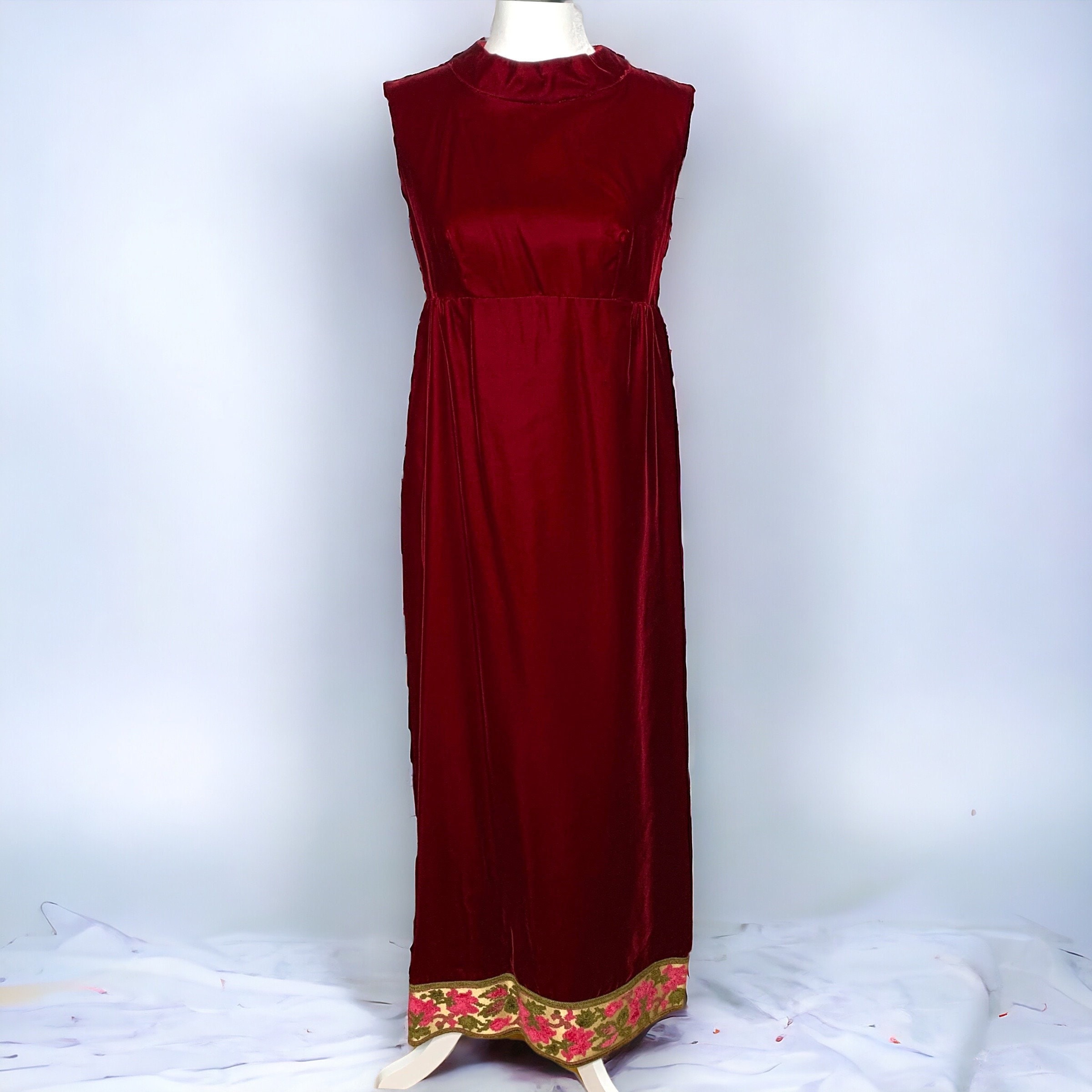 ebay red evening dress Modest Long Sleeve Deep Red Velvet Evening Dress – daisystyledress main image 1