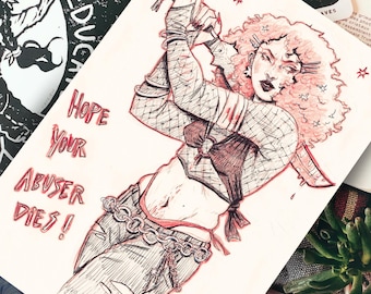 Female Rage Artprint - Dessin de rage féministe / Portrait de femme à l'épée - colère cathartique - Poster vengeance misandre