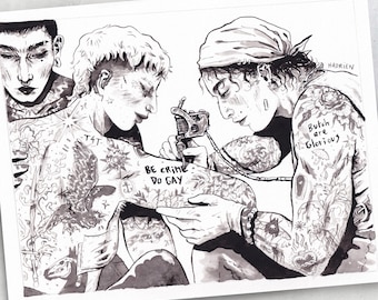 Illustration "Be Crime / Do Gay" - Pride lgbtqia+ - Trans queer love - Dessin féministe - Tatouage artprint