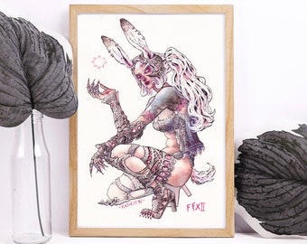 Fanart de Fran de FFXII - Aquarelle et crayons - Artprint / Reproduction format A5 A4 A3 - Final Fantasy Artwork - Watercolor Illustration