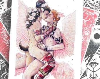 My King - Feminist fairytale illustration - Queer love pride artprint - Watercolor and pencil artwork