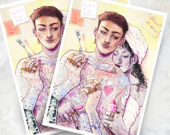 Illustration &quot;Self Made Man&quot; - Queer love watercolor - feminist illustration - Trans pride / Transmasc pride - testosterone injection