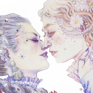 Watercolor "The Two Lovers" - Artprint reproduction A5 A4 A3 - Queer Pirate Art / LGBTQIA+ illustration - Feminist drawing - Lesbian love image 2