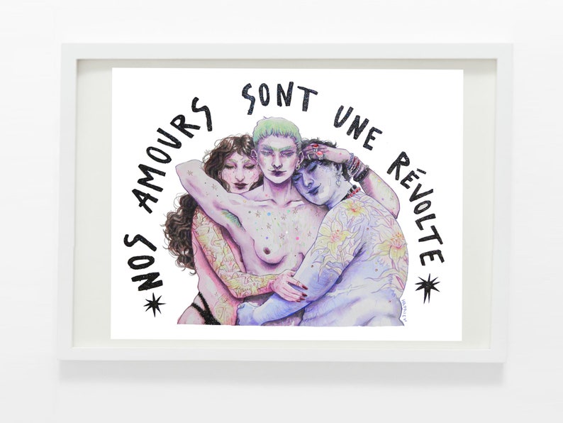 Illustration Nos Amours sont des Révoltes polyamour Pride lgbtqia Trans love Aquarelle queer féministe image 7