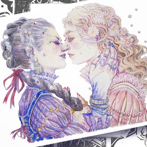 Watercolor "The Two Lovers" - Artprint reproduction A5 A4 A3 - Queer Pirate Art / LGBTQIA+ illustration - Feminist drawing - Lesbian love image 6