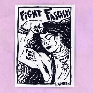 Linoleografia Antifa "Combatti il fascismo" - Illustrazione e disegno militante