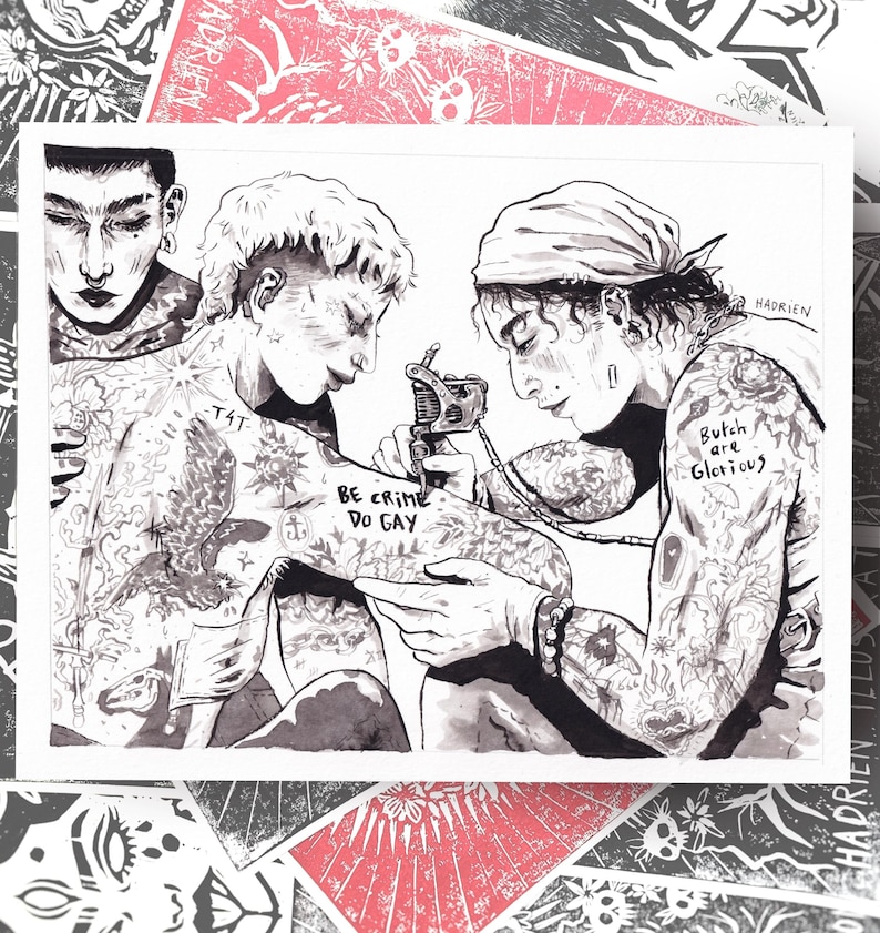 Illustration "Be Crime / Do Gay" - LGBTQIA+ Pride - Trans Queer Love - Feminist Drawing - Tattoo Artprint image 5