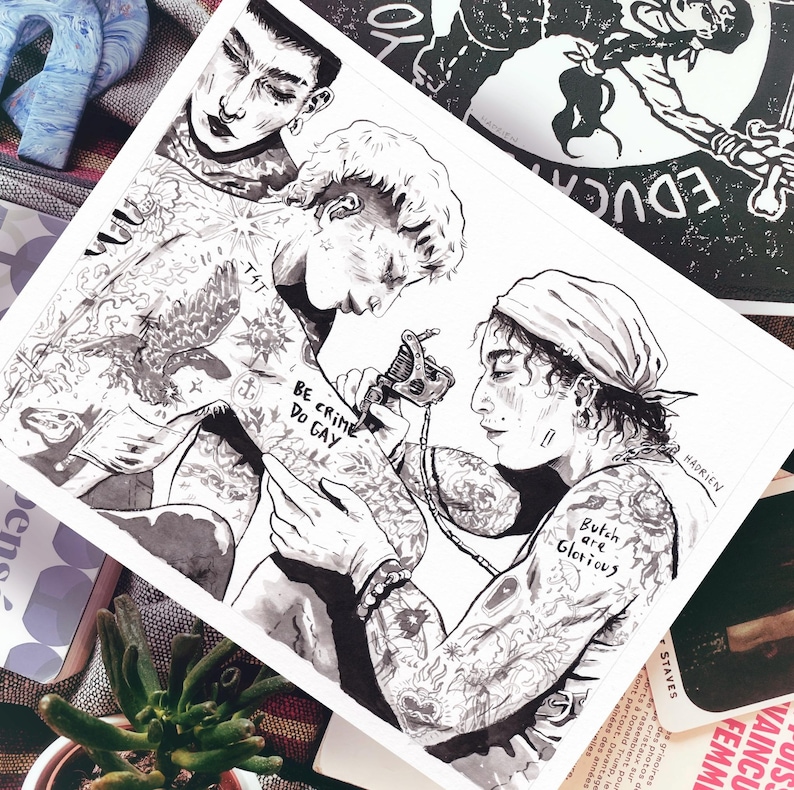Illustration "Be Crime / Do Gay" - LGBTQIA+ Pride - Trans Queer Love - Feminist Drawing - Tattoo Artprint image 7