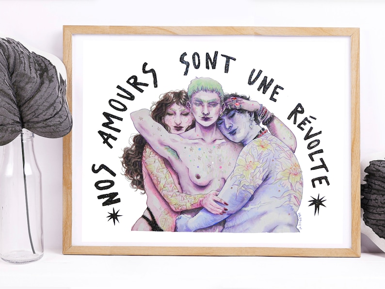 Illustration Nos Amours sont des Révoltes polyamour Pride lgbtqia Trans love Aquarelle queer féministe image 4