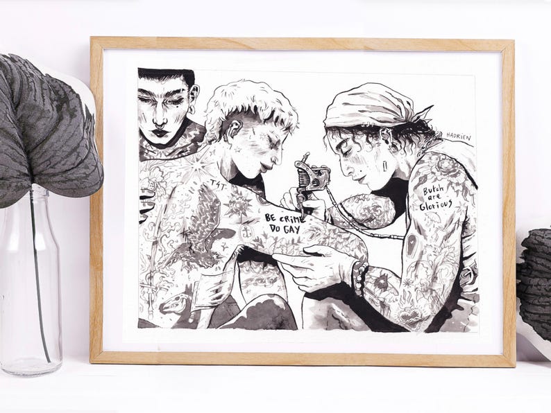 Illustration "Be Crime / Do Gay" - LGBTQIA+ Pride - Trans Queer Love - Feminist Drawing - Tattoo Artprint image 4