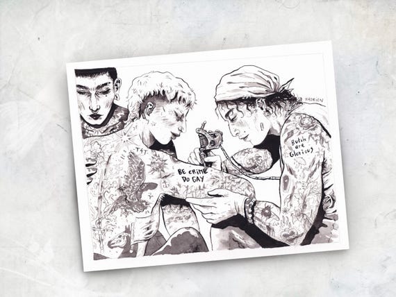 Illustration "Be Crime / Do Gay" - Pride lgbtqia+ - Trans queer love - Dessin féministe - Tatouage artprint