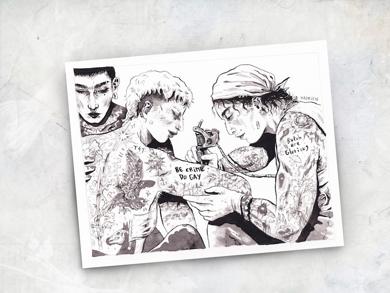 Illustration "Be Crime / Do Gay" - LGBTQIA+ Pride - Trans Queer Love - Feminist Drawing - Tattoo Artprint image 1