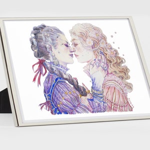 Watercolor "The Two Lovers" - Artprint reproduction A5 A4 A3 - Queer Pirate Art / LGBTQIA+ illustration - Feminist drawing - Lesbian love image 10