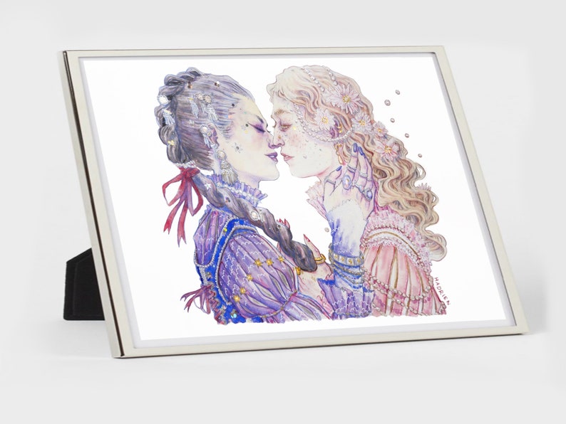 Watercolor "The Two Lovers" - Artprint reproduction A5 A4 A3 - Queer Pirate Art / LGBTQIA+ illustration - Feminist drawing - Lesbian love image 10