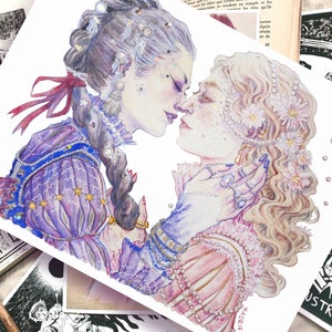 Watercolor "The Two Lovers" - Artprint reproduction A5 A4 A3 - Queer Pirate Art / LGBTQIA+ illustration - Feminist drawing - Lesbian love image 8