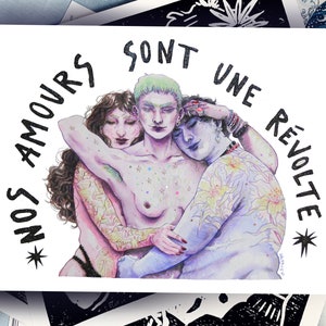 Illustration Nos Amours sont des Révoltes polyamour Pride lgbtqia Trans love Aquarelle queer féministe image 5