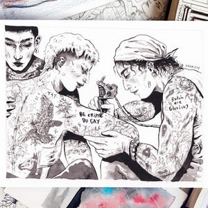Illustration "Be Crime / Do Gay" - Pride lgbtqia+ - Trans queer love - Dessin féministe - Tatouage artprint