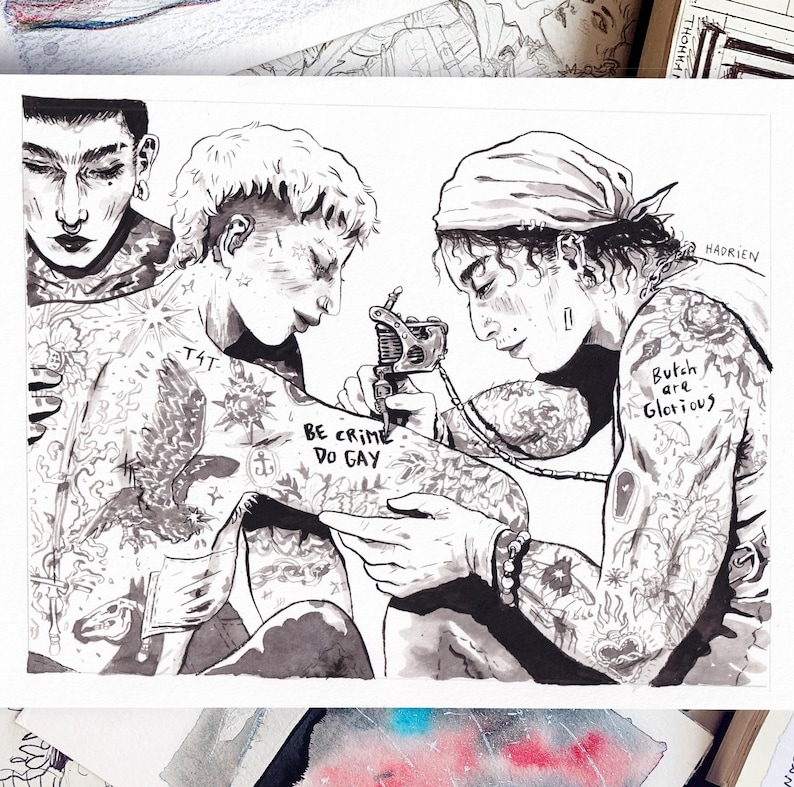 Illustration "Be Crime / Do Gay" - LGBTQIA+ Pride - Trans Queer Love - Feminist Drawing - Tattoo Artprint image 3